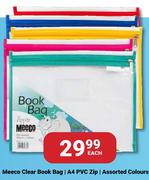 Meeco Clear Book Bag A4 PVC Zip Assorted Colours-Each