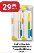 Stick'n Filing Tabs Repositionable Index Framed/Solid Colour Set Of 3