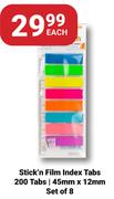 Stick'n Film Index Tabs (200 Tabs) 45mm x 12mm Set Of 8