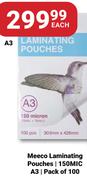 Meeco Laminating Pouches 150MIC, A3 (Pack Of 100)