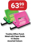 Treeline Office Punch Metal With Paper Guide (15 Sheets) In Assorted Colours-Each
