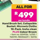 Floorwiz Handbrush Set,Colapsible Bucket,Microwiz Cloths(10-Pack),Insta-Clean + Indoor Broom-For All