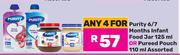 Purity 6/7 Months Infant Food Jar 125ml Or Pureed Pouch Assorted-For Any 4 x 110ml