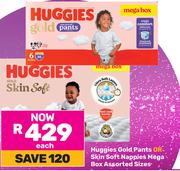 Huggies Gold Pants Or Skin Soft Nappies Mega Box (Assorted Sizes)-Each