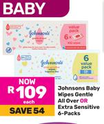 Johnsons Baby Wipes Gentle All Over Or Extra Sensitive (6-Packs)-Each