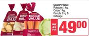 Country Value Potatoes 1kg, Onion 1kg, Carrots 1kg & Cabbage-For All