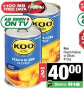 Koo Peach Halves Or Slices-For 2 x 410g