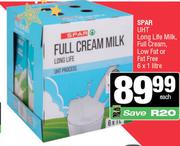 Spar UHT Long Life Milk, Full Cream Low Fat Or Fat Free-6 x 1L