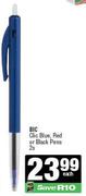 Bic Clic Blue, Red Or Black Pens-2s Pack