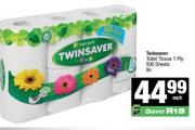 Twinsaver Toilet Tissue 1 Ply 500 Sheets-8s Each