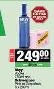 Skyy Vodka 750ml & Schweppes Pink Or Grapefruit 6 x 200ml-Both For