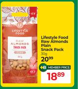 Lifestyle Food Raw Almonds Plain Snack Pack-30g