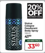 Status Cologne Deodorant Body Spray-130ml Each