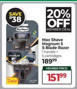 Max Shave Magnum 5 5-Blade Razor (1 Handle + 5 Cartridges)