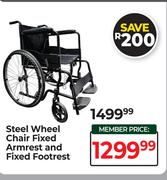 Steel Wheel Chair Fixed Armrest And Fixed Footrest