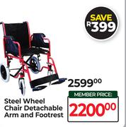 Steel Wheel Chair Detachable Arm And Footresrt