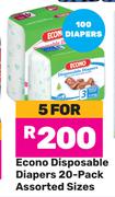 Econo Disposable Diapers 20 Pack Assorted Sizes-For 5