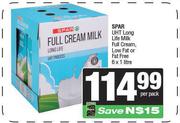 Spar UHT Long Life Milk Full Cream, Low Fat Or Fat Free-6 x 1L Pr Pack