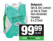 Belgravia Gin & Dry Lemon Or Gin & Tonic Non Alcoholic Handies-6 x 275ml Per Pack