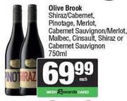 Olive Brook Shiraz/Cab,Pino,Merlot,Cab Sauv/Merlot,Malbec,Cinsault,Shiraz Or Cab Sauv-750ml Each