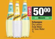 Schweppes Dry Lemon, Soda Water Or Tonic Water-For 3 x 1L