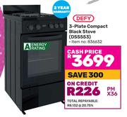Defy 3 Plate Compact Black Stove DSS553 (836632)