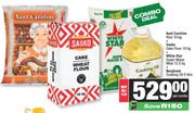 Aunt Caroline Rice 10Kg+Sasko Cake Flour 10Kg+White Star Maize Meal 12.5Kg+Bergfresh Oil 5L-For All