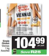 Simply Chicken Viennas-1Kg Per Pack