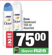 Dove Deodorant Assorted-For 2 x 150ml