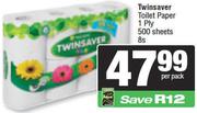 Twinsaver Toilet Paper 1 Ply 500 Sheets-8s Per Pack