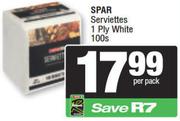 Spar Serviettes 1 Ply White-100s Per Pack