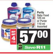 Purity Baby Food 125ml Or Puree 110ml-For 4