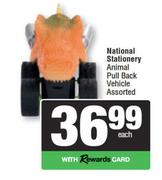 National Stationery Animal Pull Back Vehicle Assorted-Each