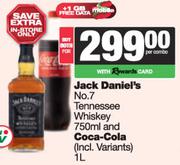 Jack Daniel's No 7 Tennessee Whisky 750ml & Coca Cola(Incl. variants) 1Ltr-For Both