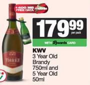 KWV 3 year Old Brandy 750ml & 5 Year Old 50ml-Per Pack