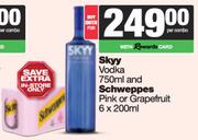 Skyy Vodka 750ml And Schweppes Pink Or Grapefruit 6 x 200ml-Per Combo