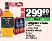 Tullamore D.E.W.Irish Whisky 750ml & Devil's Peak Lager Handies 6x330ml-For Both
