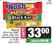 Beacon All In One, Nikki, Nosh, Jelly Tots, Damascus Nougat Or TV Bar 46gm-62gm-For Any 3