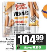 Rainbow Simply Chicken Viennas Assorted-1Kg Per Pack