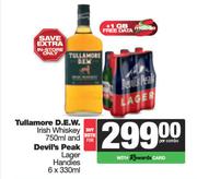 Tullamore D.E.W Irish Whisky 750ml & Devil's Peak Lager Handies 6 x 330ml-Both For