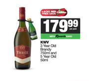 KWV 3 Year Old Brandy 750ml & 5 Year Old 50ml-Per Pack