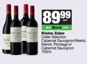 Kleine Zalze Cellar Selection Cabernet Sauvignon/Merlot,Pinotage Or Cabernet Sauvignon-750ml Each