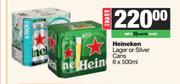 Heineken Lager Or Silver Cans-For 2 x 6 x 500ml