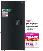 Defy 496Ltr Black Glass Side-By-Side Freezer Fridge DFF456