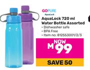 Gopure Aqualock 720ml Water Bottle Assorted 812553001/2/3-Each
