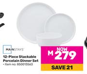 Mainstays 12 Piece Stackable Porcelain Dinner Set 850013563