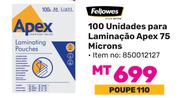 Fellowes 100 Unidades Para Laminacao Apex 75 Microns 850012127