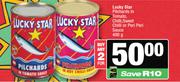 Lucky Star Pilchards In Tomato,Chilli Sweet Chilli Or Peri Peri Sauce-For 2 x 400g