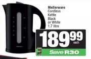 Mellerware Cordless Kettle Black Or White-1.7L