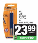 Bic Clic Medium Ball Pen Blue, Black, Red-2s Per Pack